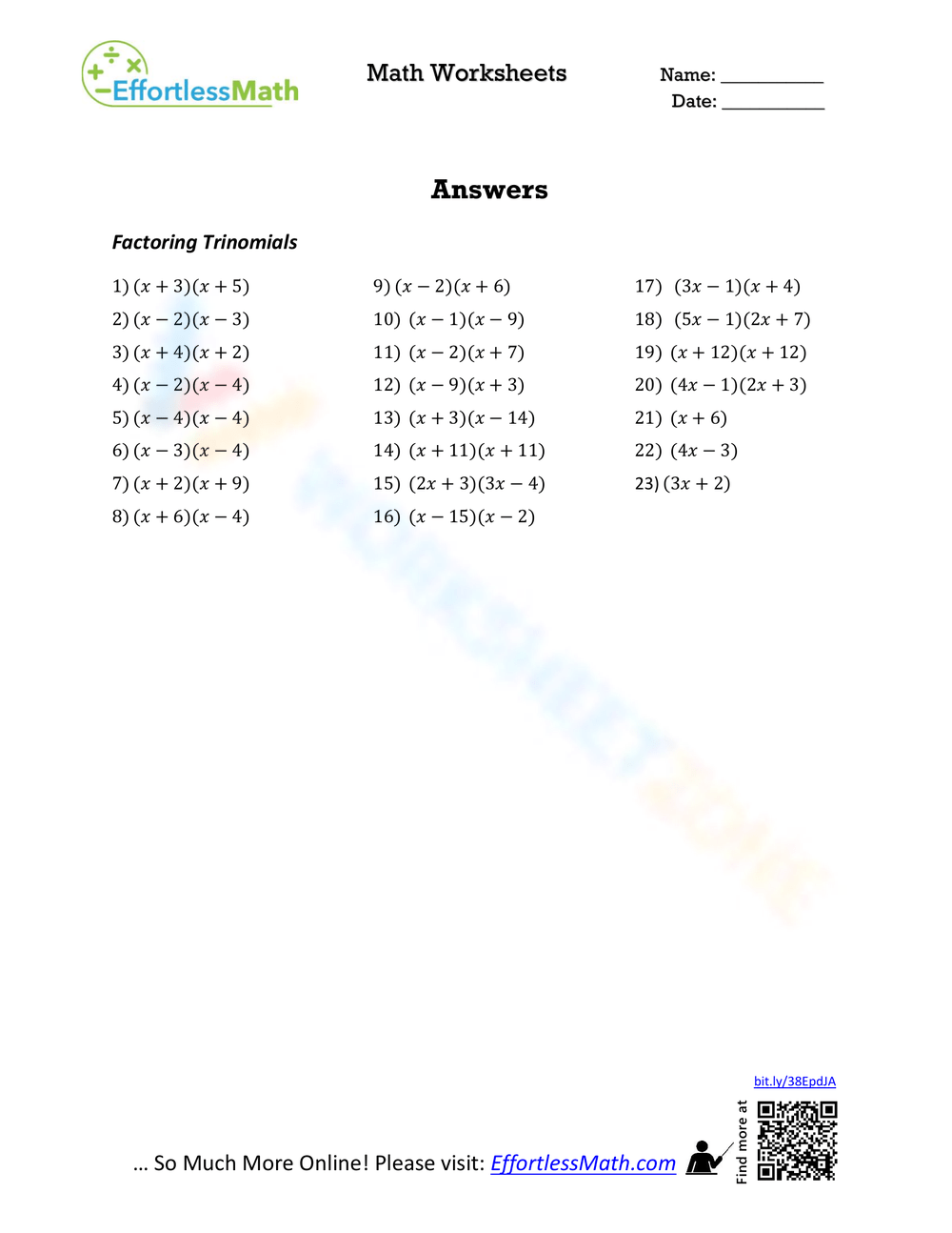 Effortless Math Worksheets