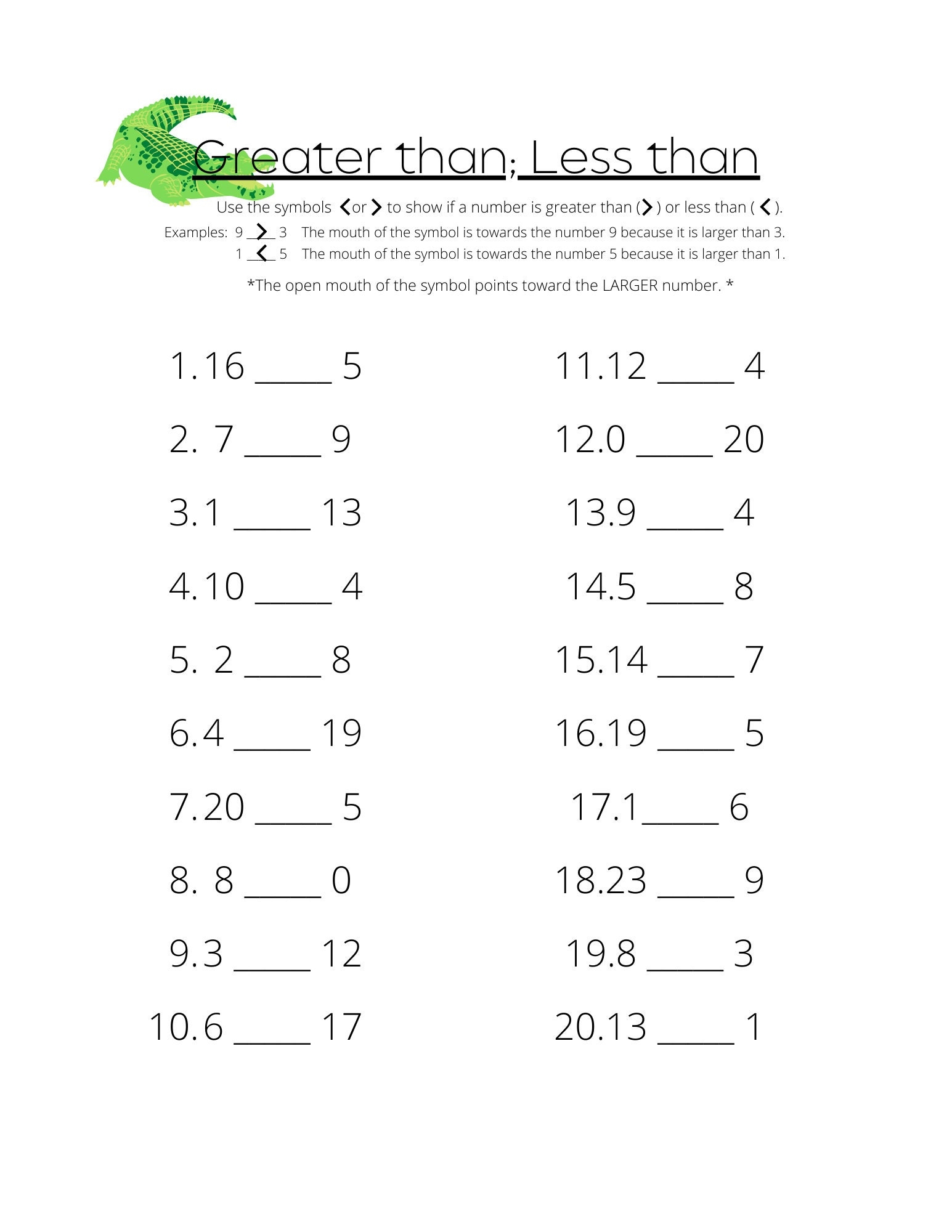 Greater Than Less Than Worksheet Math Worksheets