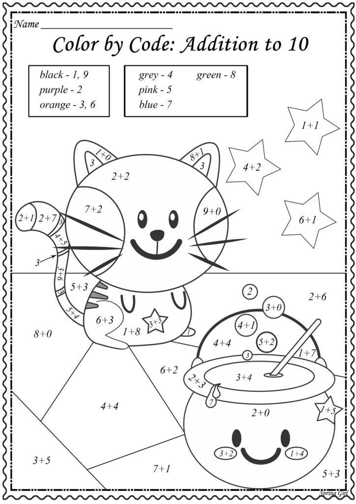 Halloween Coloring Math Worksheets