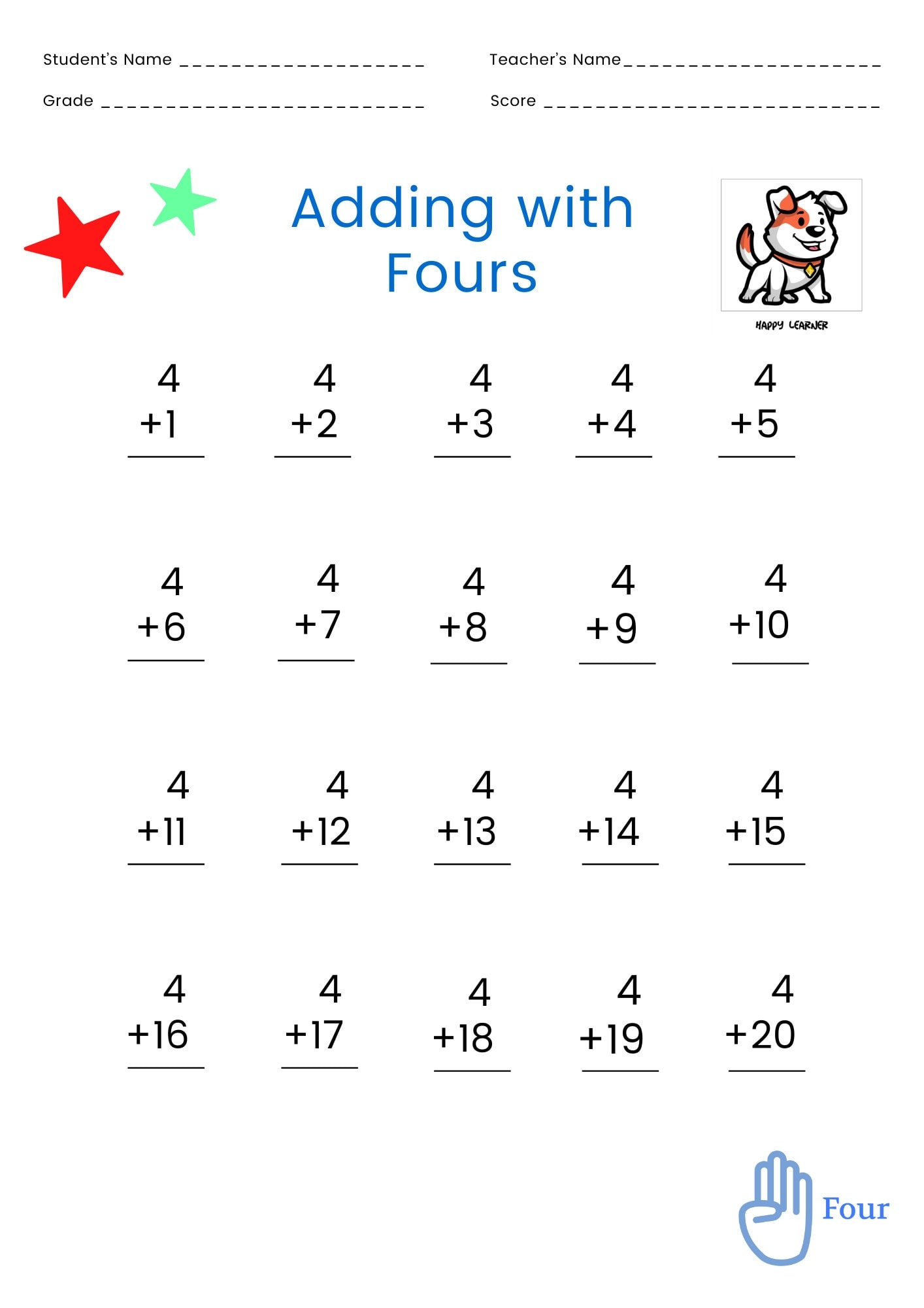 HAPPY LEARNER Presents Math Worksheets Digital Format Addition 