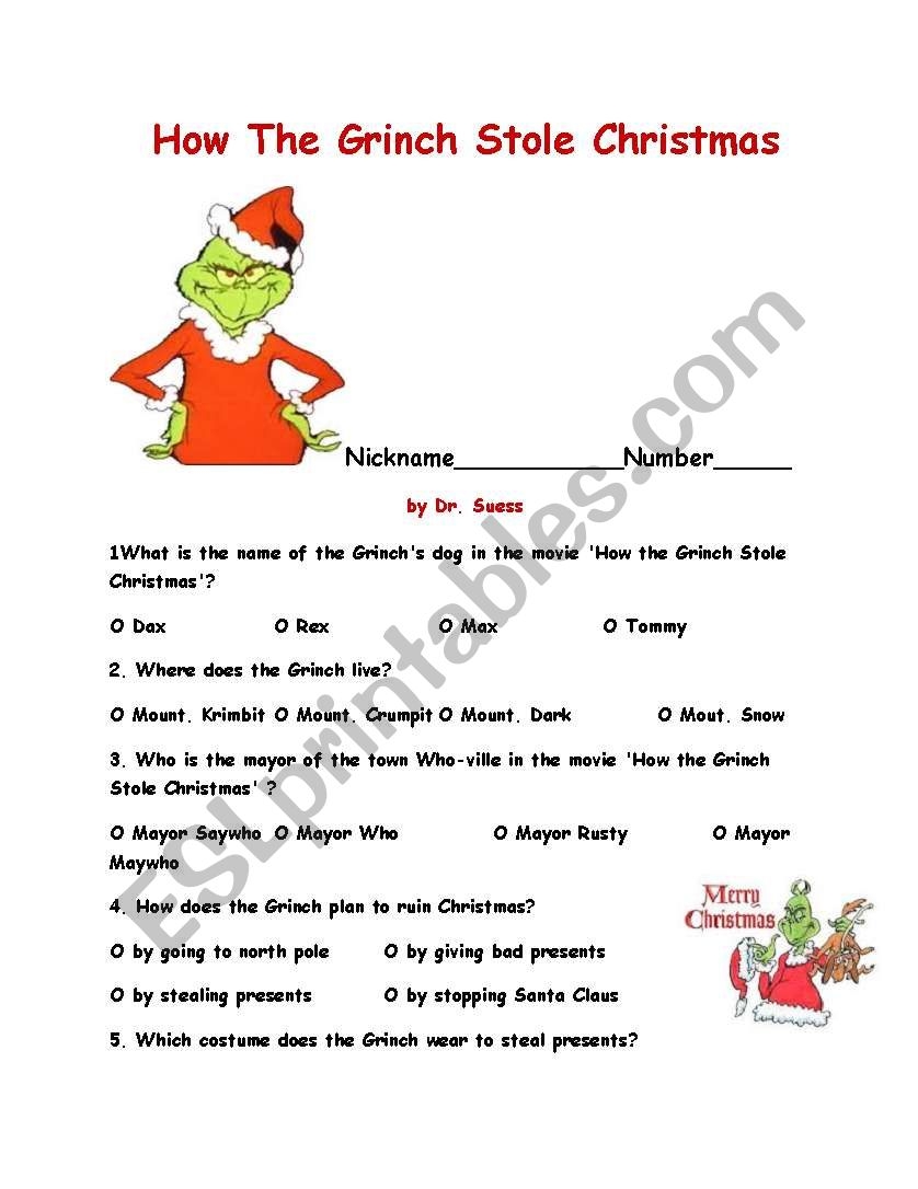 Grinch Math Worksheets