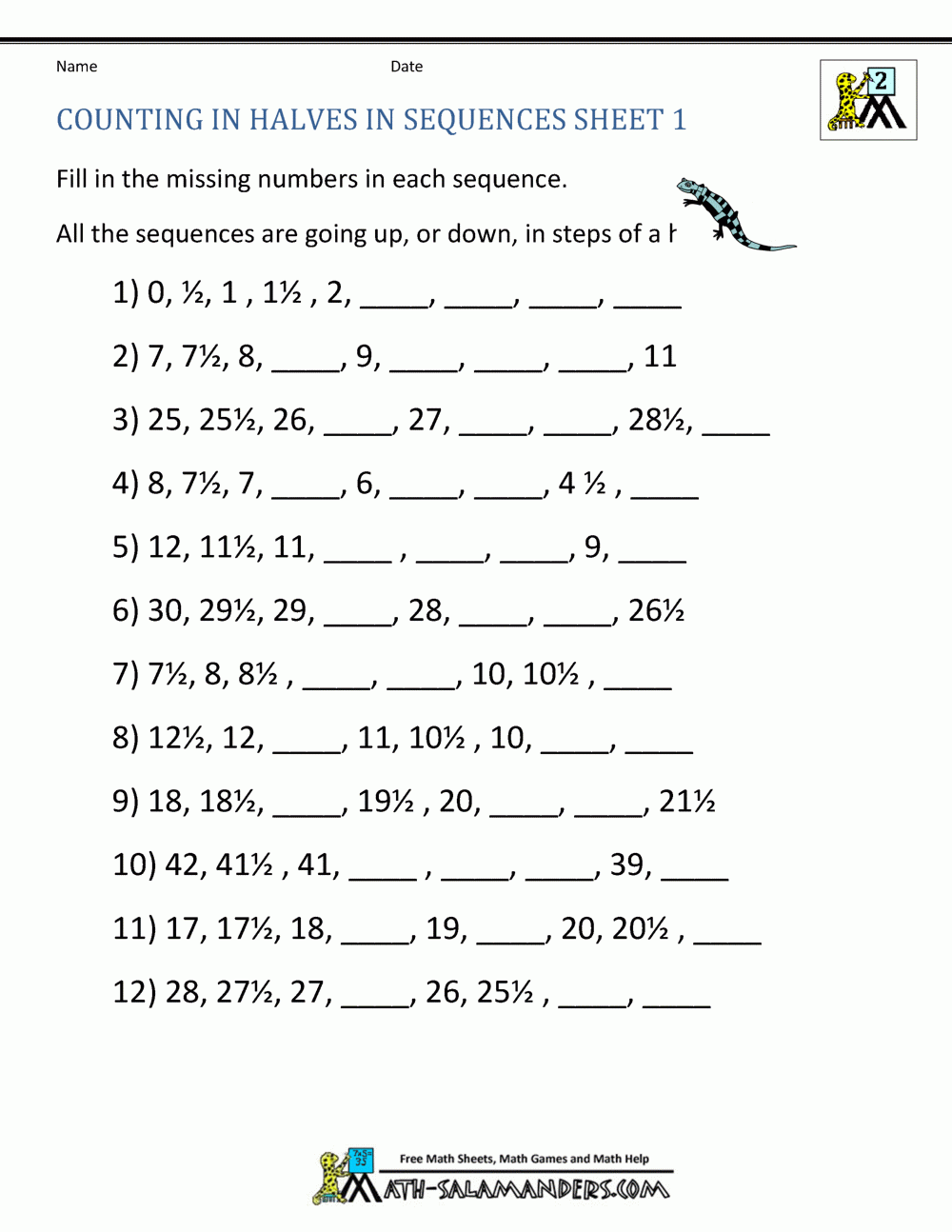 Salamander Math Worksheets