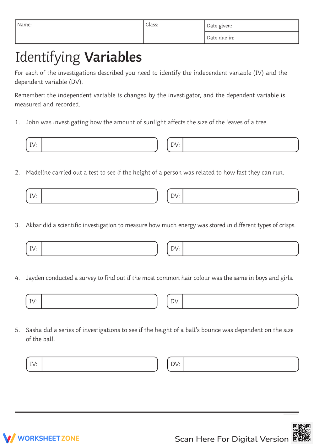 Independent And Dependent Variables Worksheets 2025