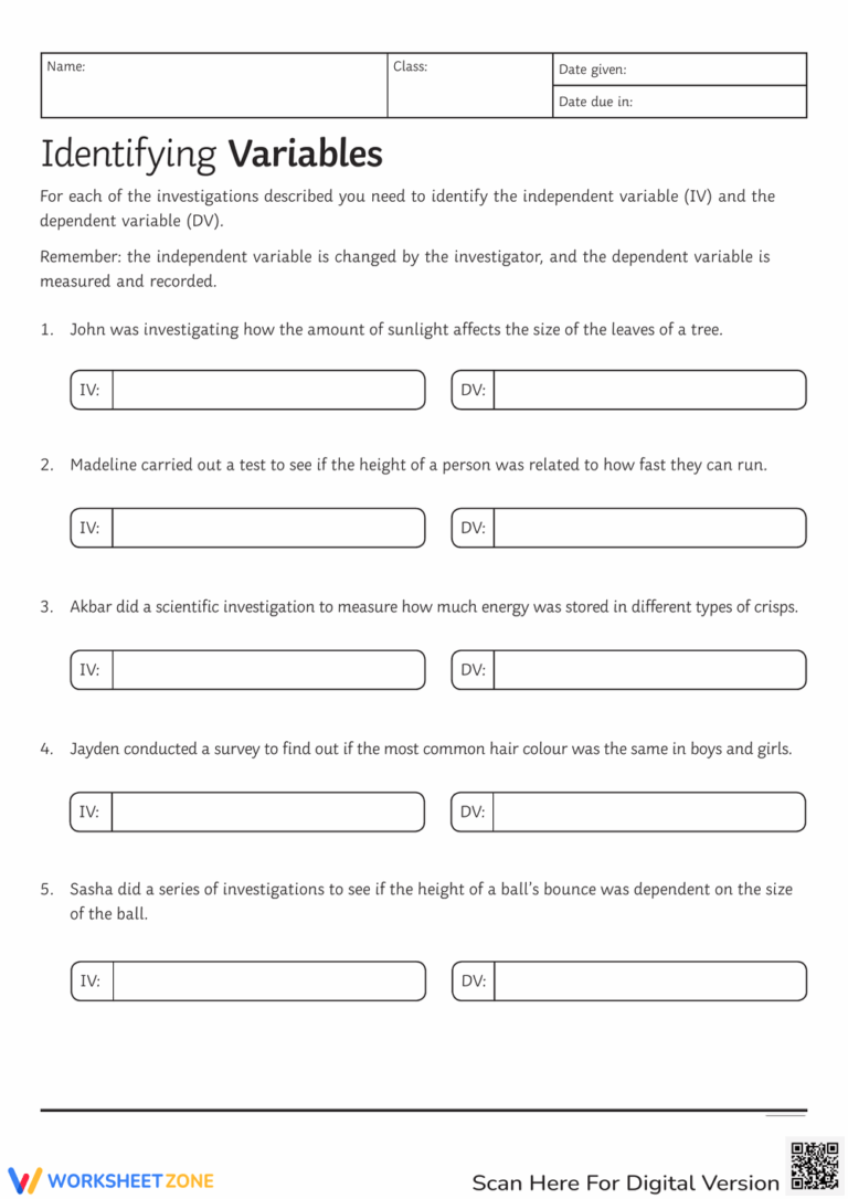 Independent And Dependent Variables Worksheets 2025