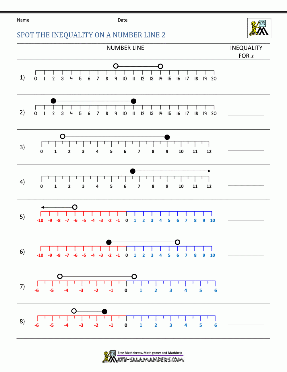 Inequality Math Worksheets