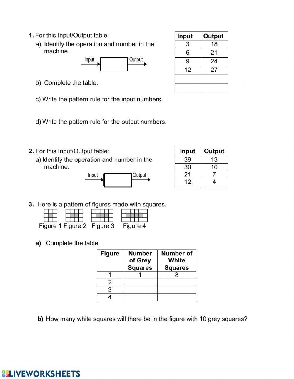 Input Output Patterns Interactive Worksheet Live Worksheets Worksheets Library
