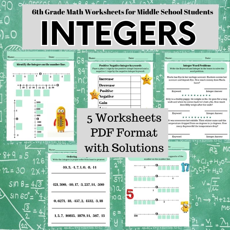 INTEGERS 6th Grade Math Worksheets For Middle School Classful