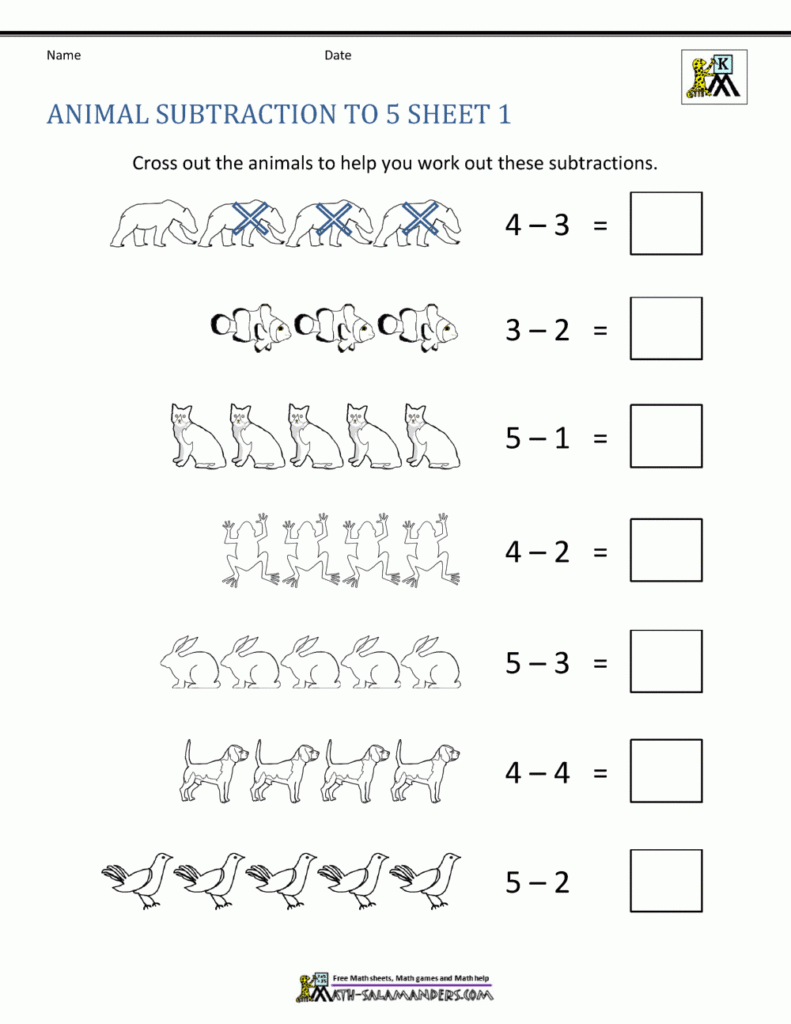 Kindergarten Worksheets Math Subtraction