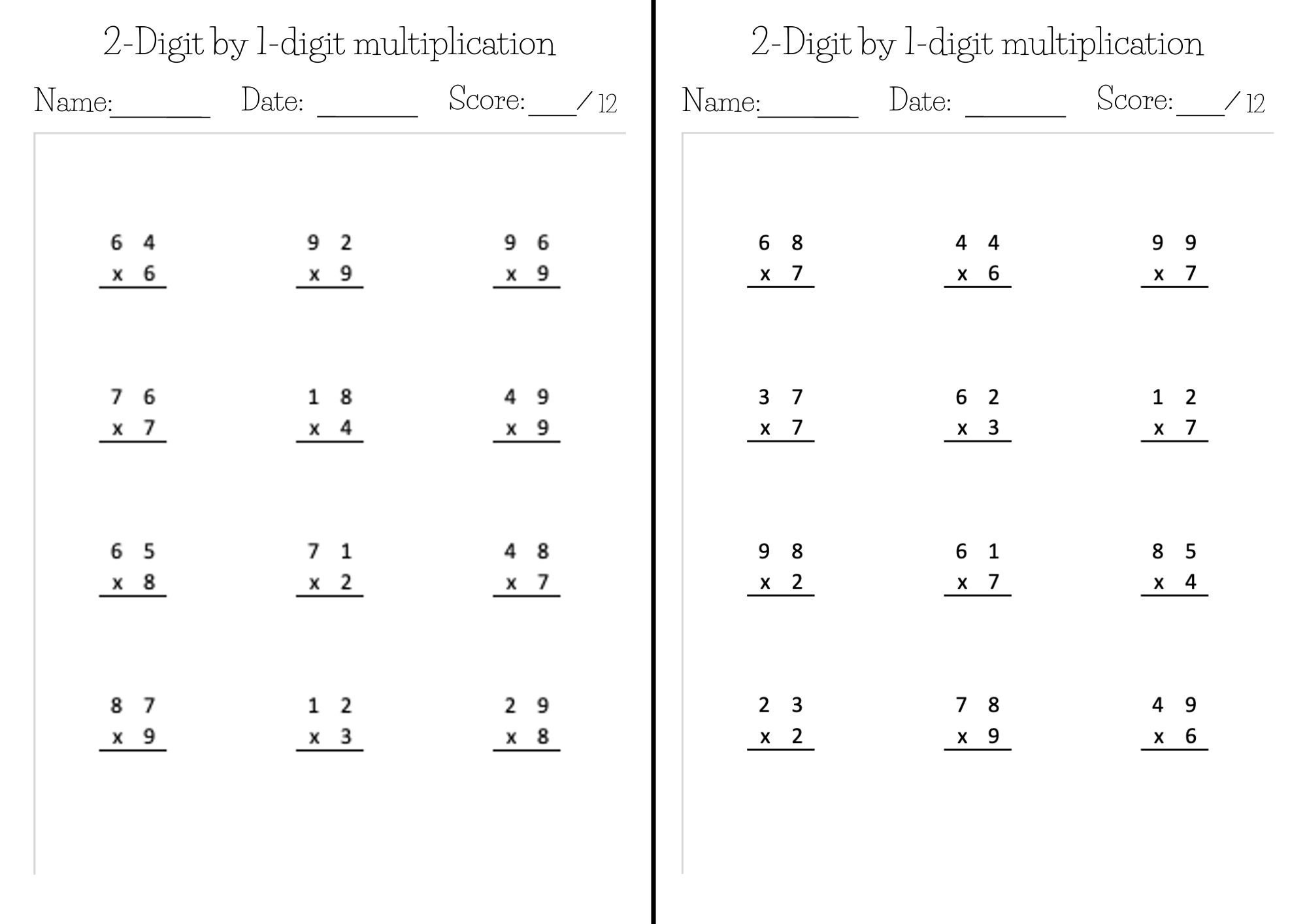 Kumon like Math Worksheets Exercise Pages In PDF 2 digit By 1 digit Multiplication Etsy Finland