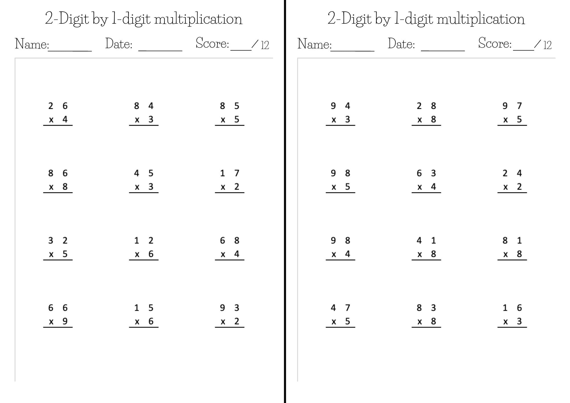 Kumon like Math Worksheets Exercise Pages In PDF 2 digit By 1 