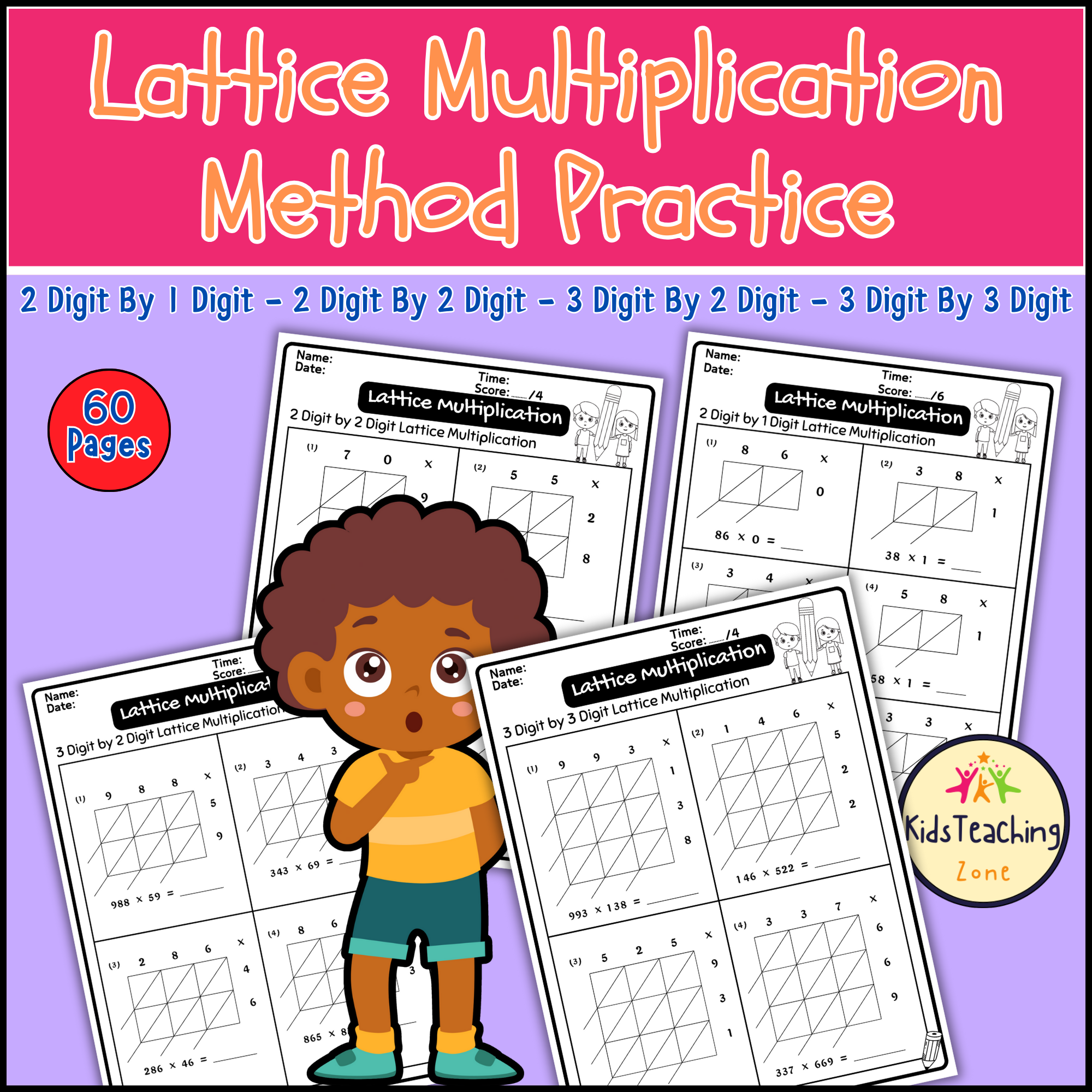 Lattice Method Multiplication Multi Digit Worksheets Made By Teachers