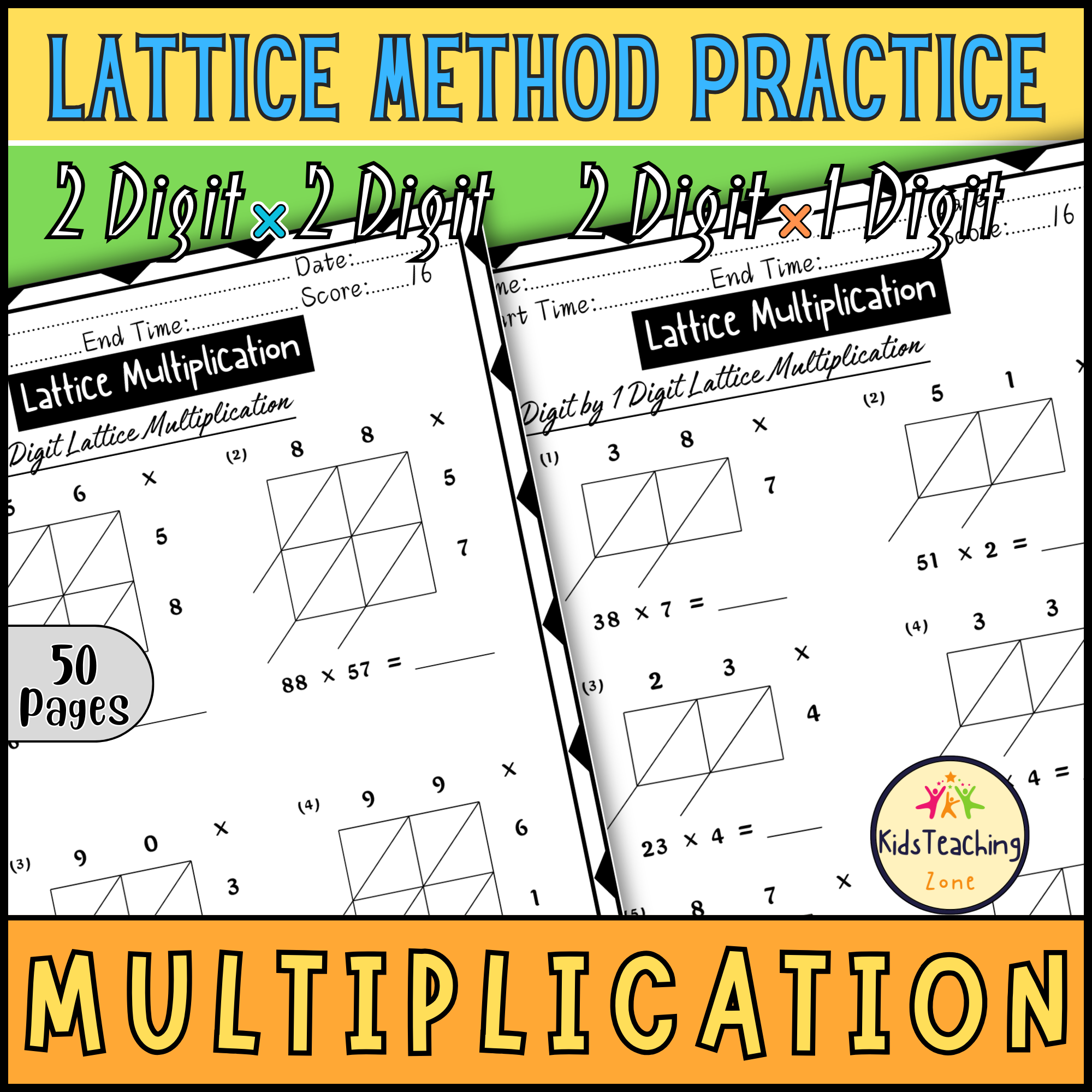 Lattice Multiplication Worksheets 2 Digit By 1 Digit U0026 2 Digit By 2 Digit Made By Teachers