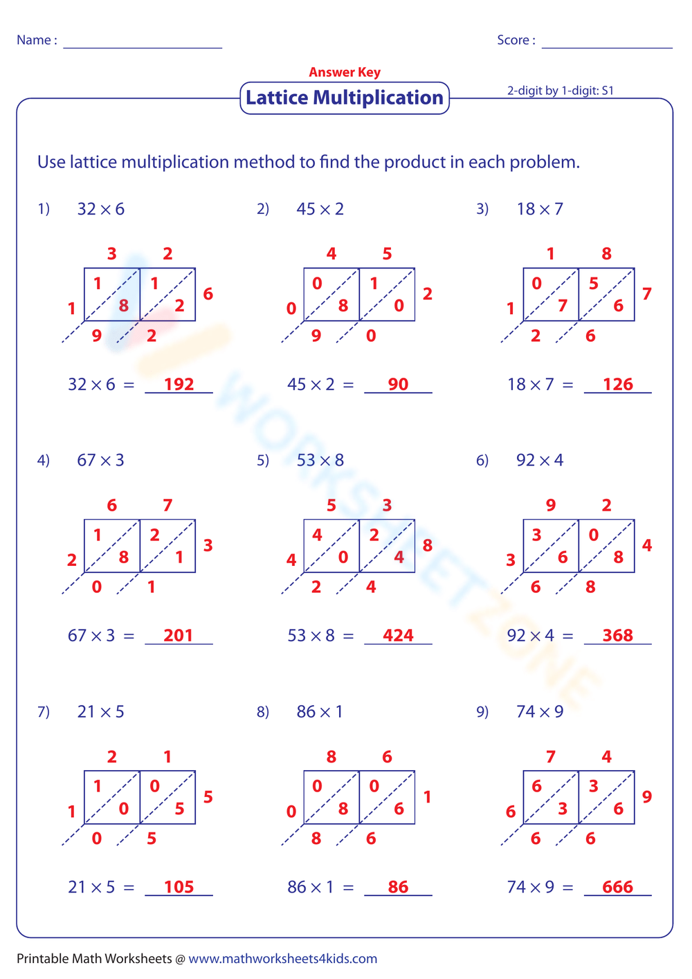 Lattice Multiplication Worksheets 2025