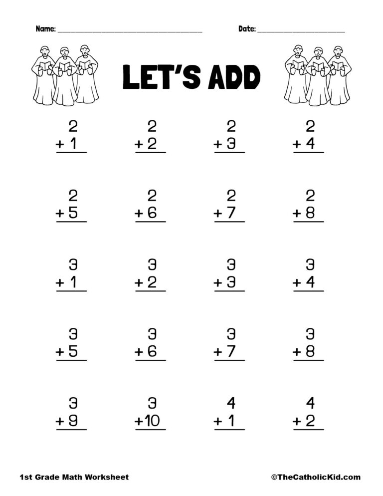 Let s Add 1st Grade Math Adding Worksheet Catholic TheCatholicKid