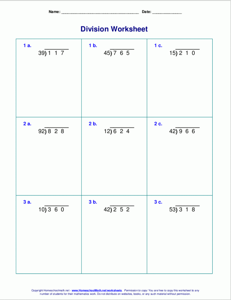Long Division Math Worksheets