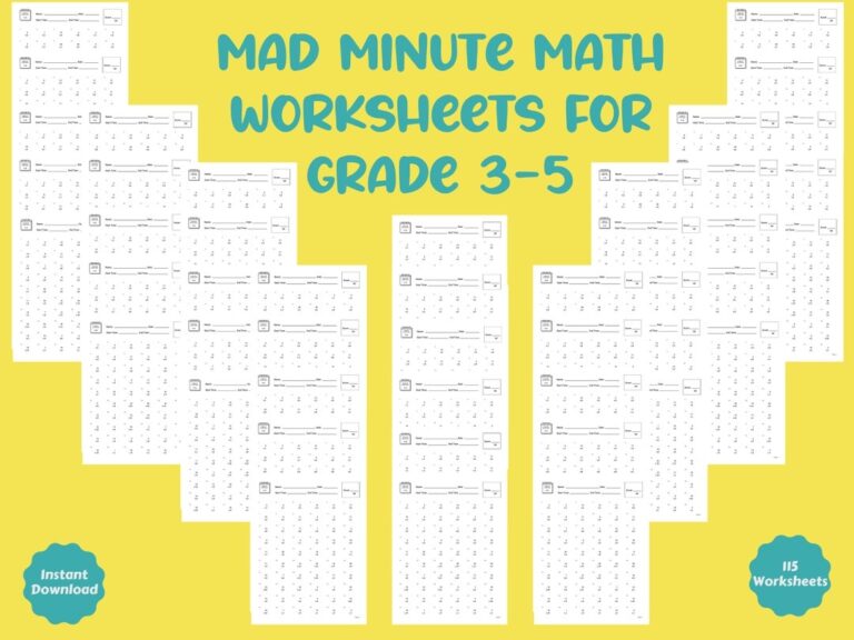 Mad Minute Math Worksheets Digital Download Grade 3 5 Time Test Addition And Subtraction Kids Math Worksheet Etsy