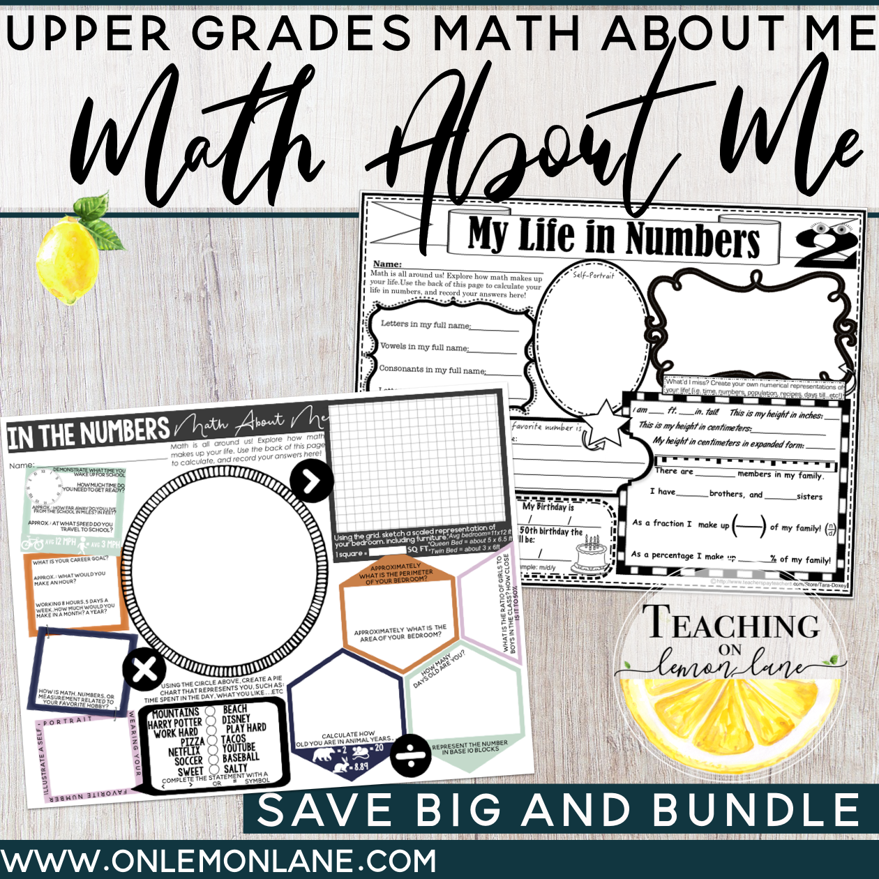 Math About Me For Upper Grades BUNDLE Math All About Me 2 Posters Included