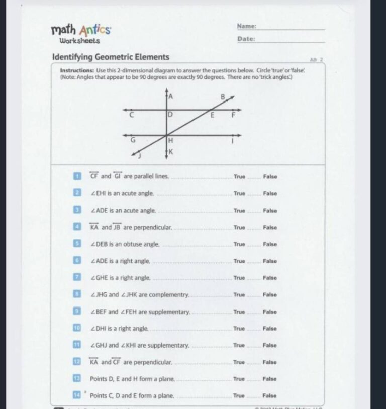Math Antics Name Worksheets Date Identifying Geometric Elements