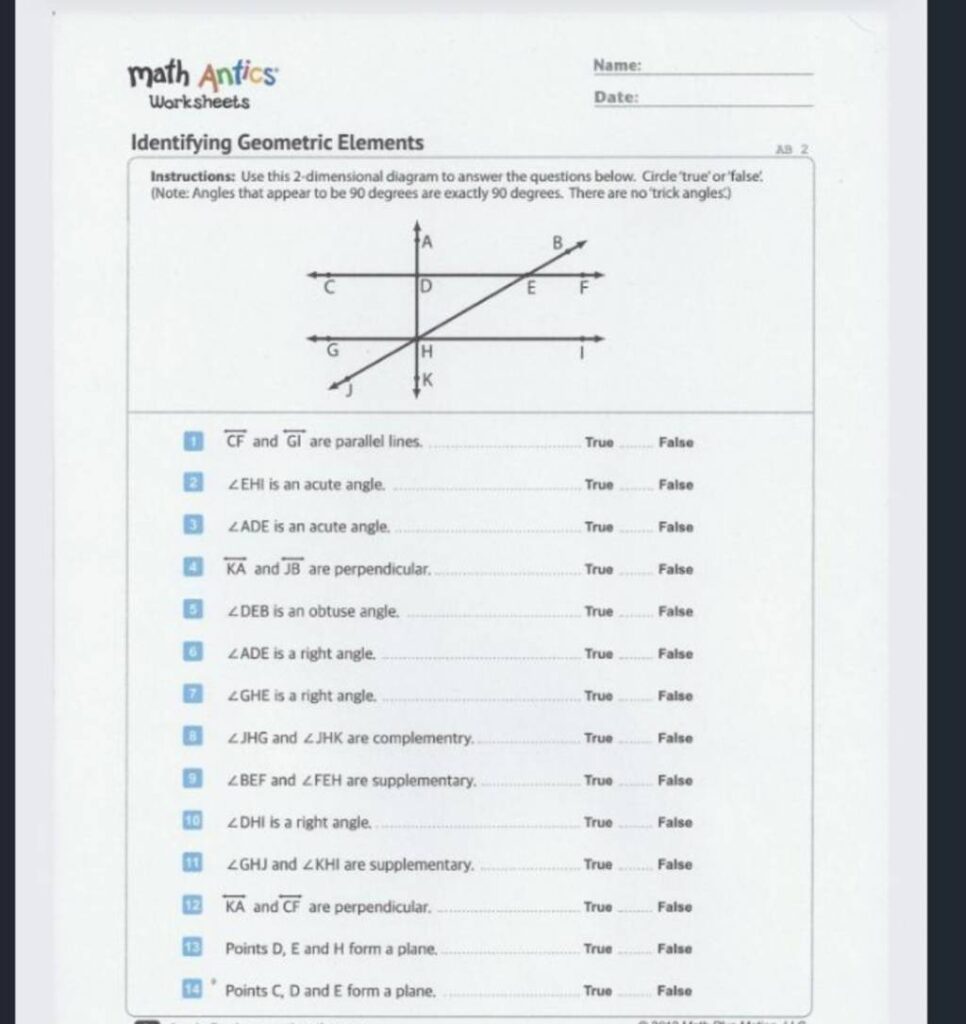 Math Antics Name Worksheets Date Identifying Geometric Elements 