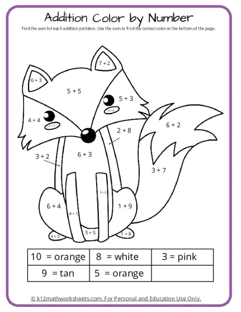 Free Printable Math Coloring Worksheets