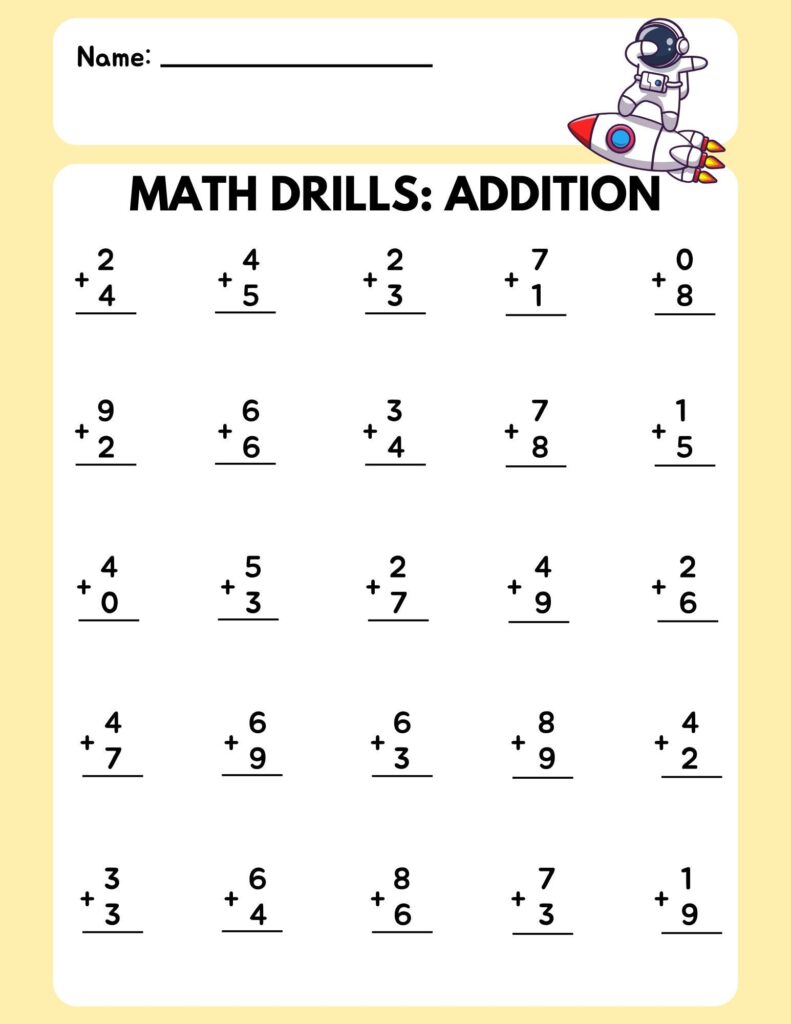 Math Drill Addition Worksheet 1