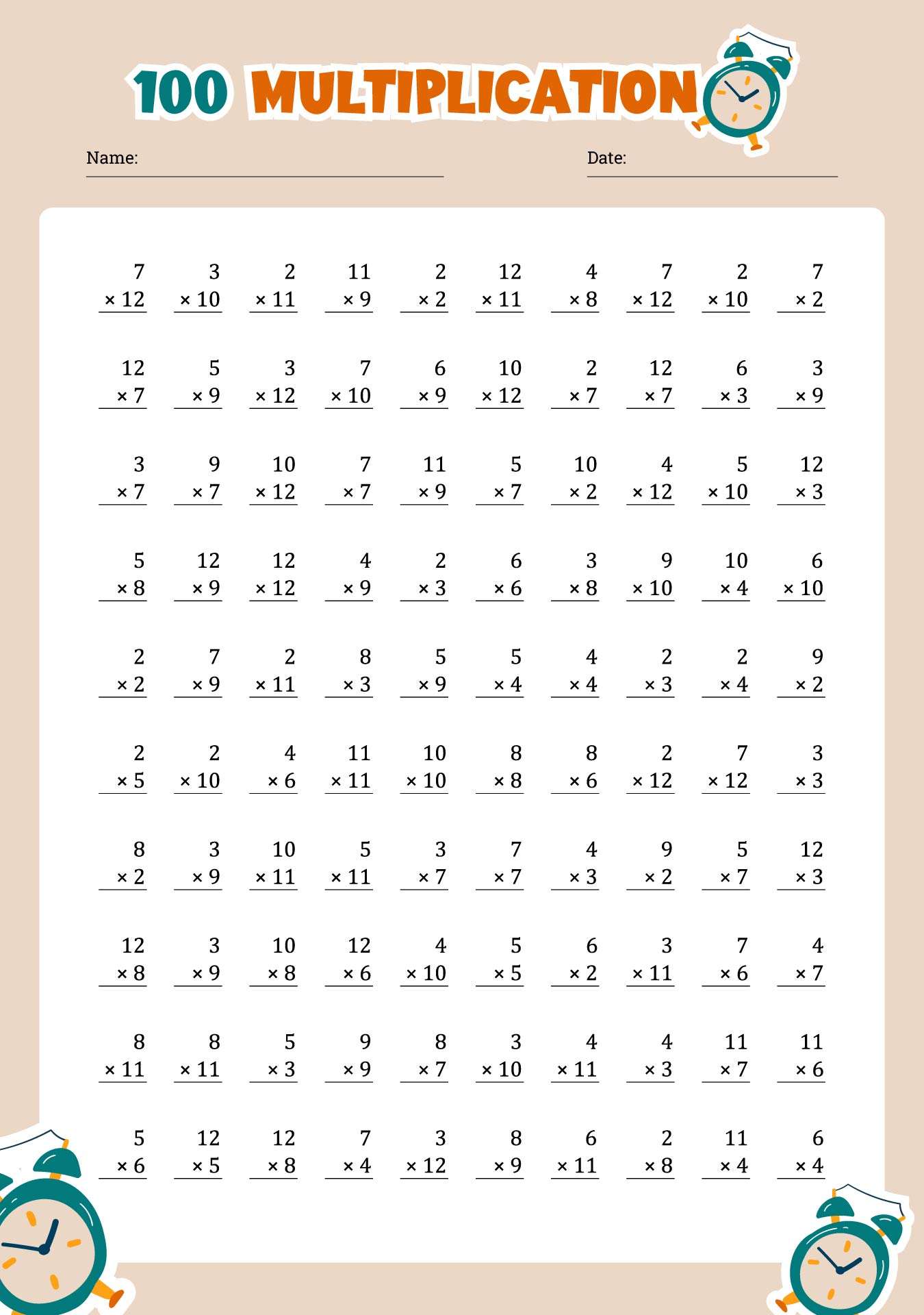 Math Drills 100 Telling The Time Practice Worksheets Daily Worksheets Library