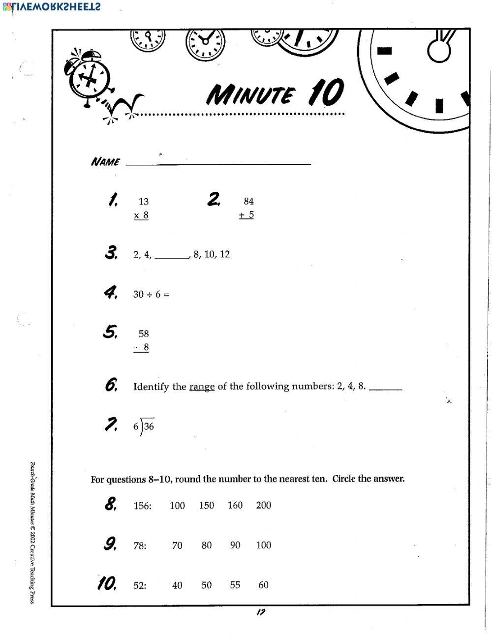 Math Minute 10 Worksheet Live Worksheets Worksheets Library