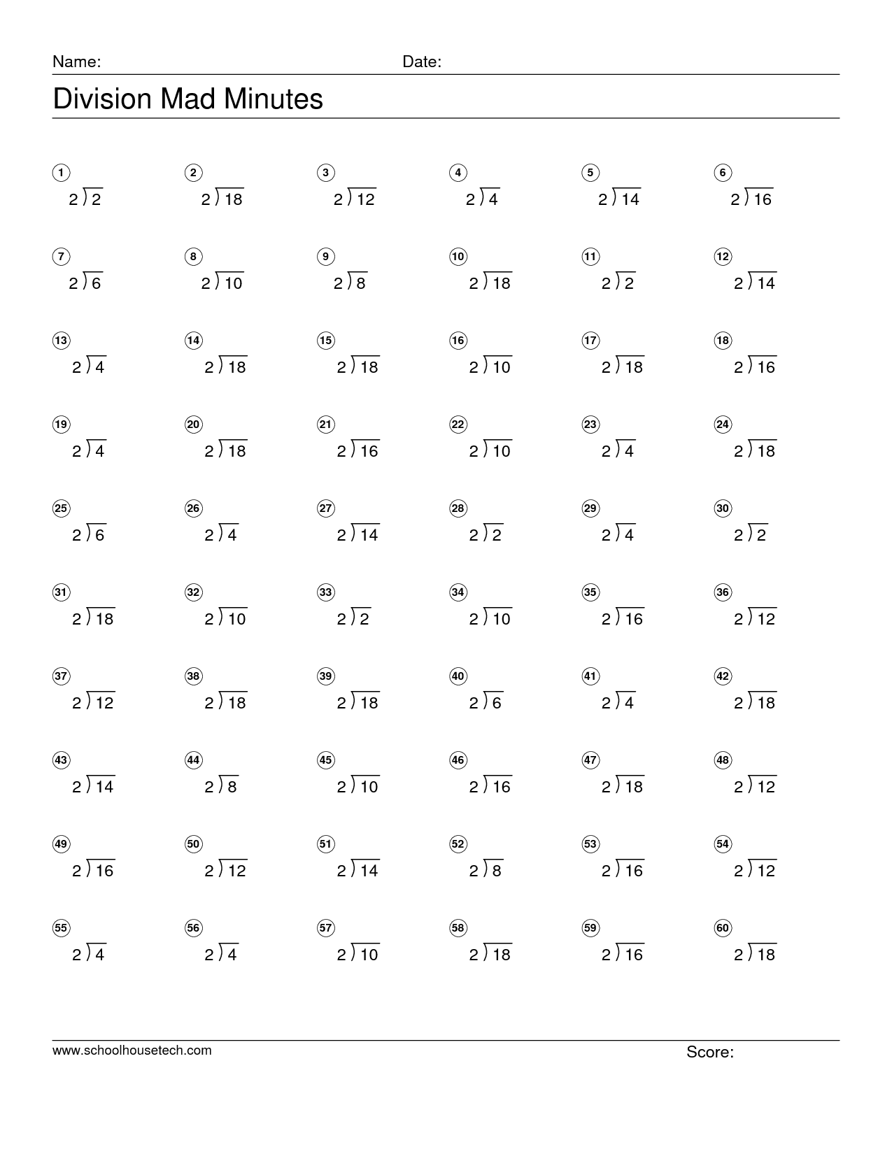 Math Minutes Worksheets