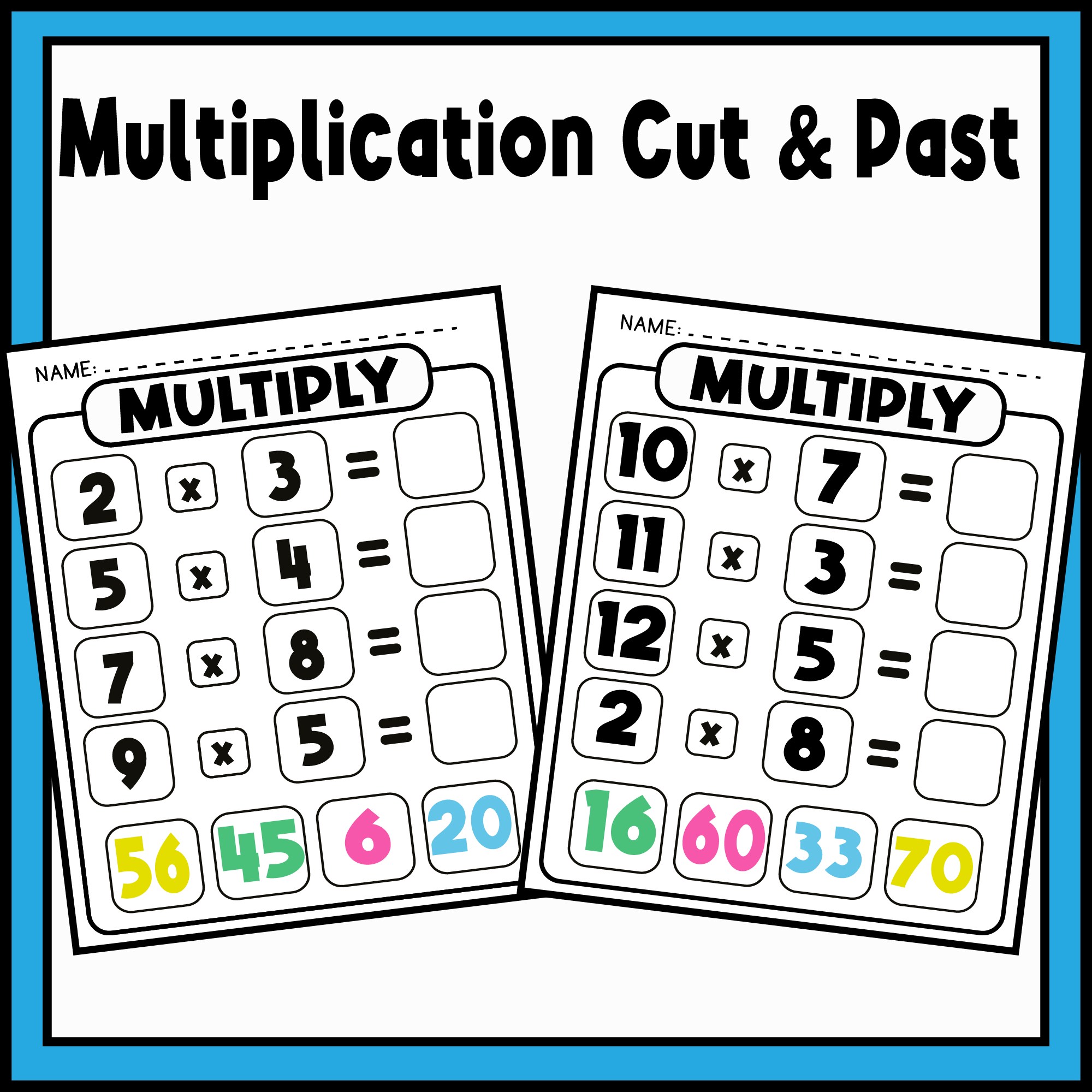 Math Multiplication Cut And Paste Worksheets Summer Themed 