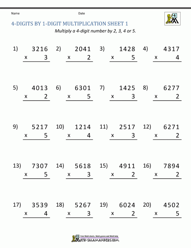 4th Grade Math Multiplication Worksheets