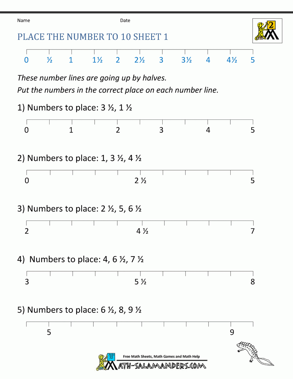 Number Line Math Worksheets
