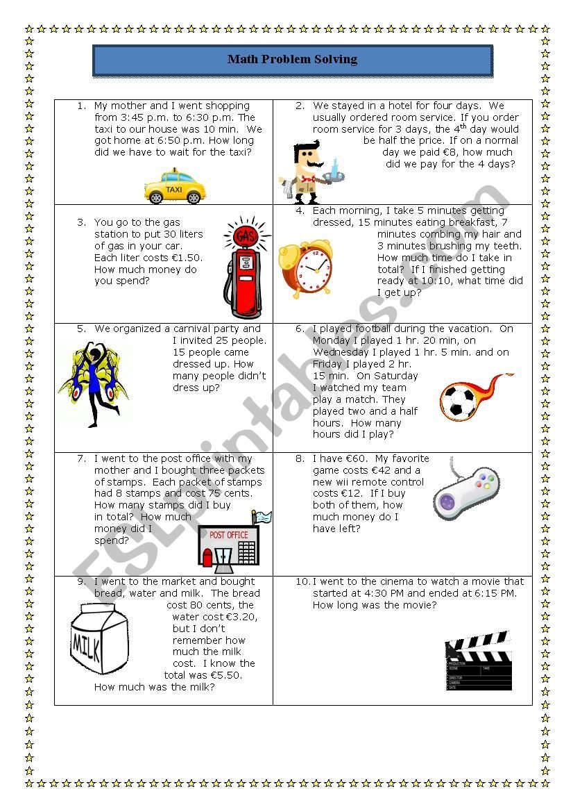 Math Problem Solving ESL Worksheet By ELYSE