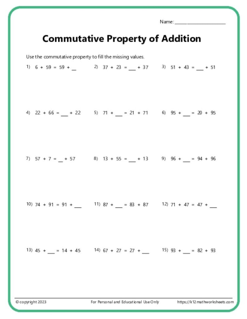 Math Properties Worksheet Pdf