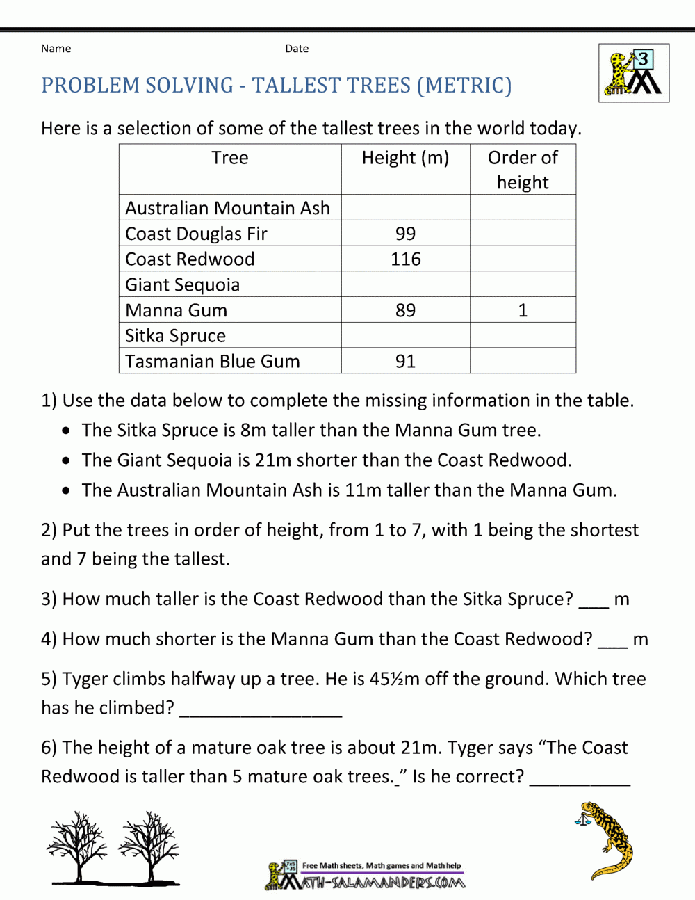 Story Problem Math Worksheets