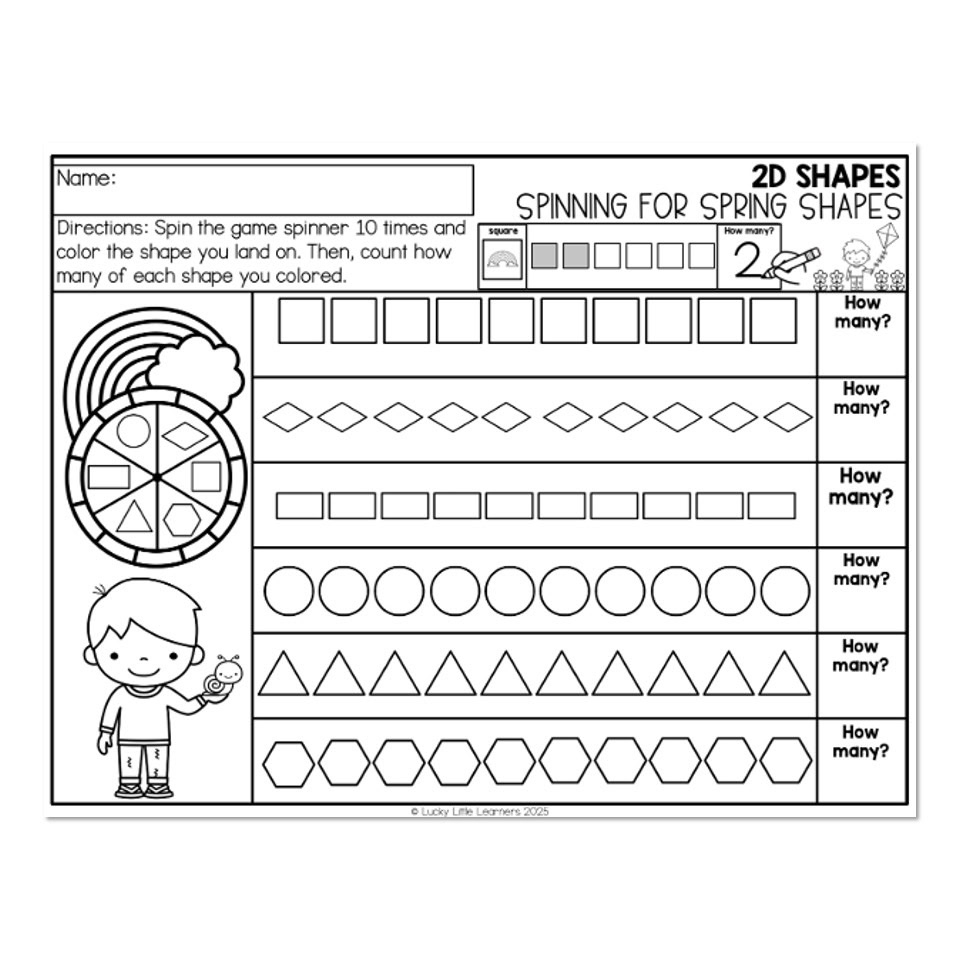 Math Worksheet April 2D Shapes Spinning For Spring Shapes 