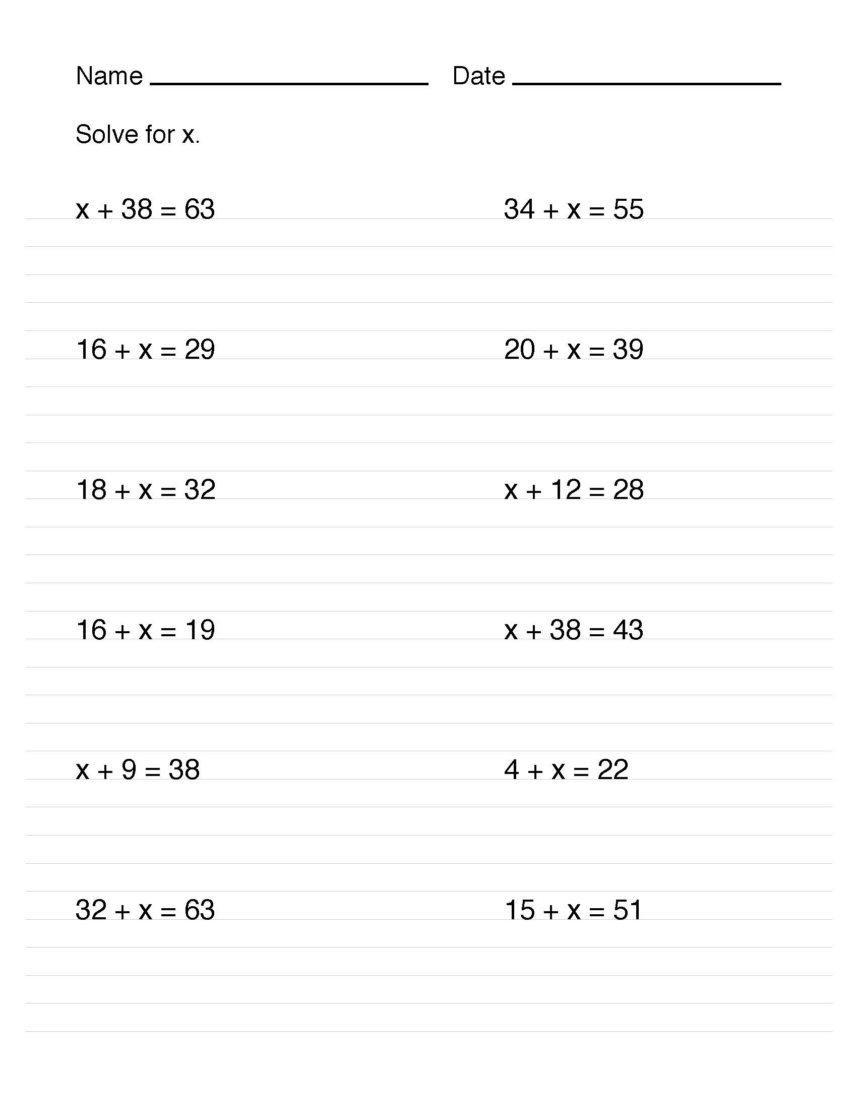 Math Worksheet Collection Solving One Step Equations Media4Math