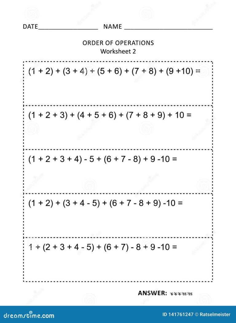 Math Worksheet For Children And Adults Stock Vector Illustration