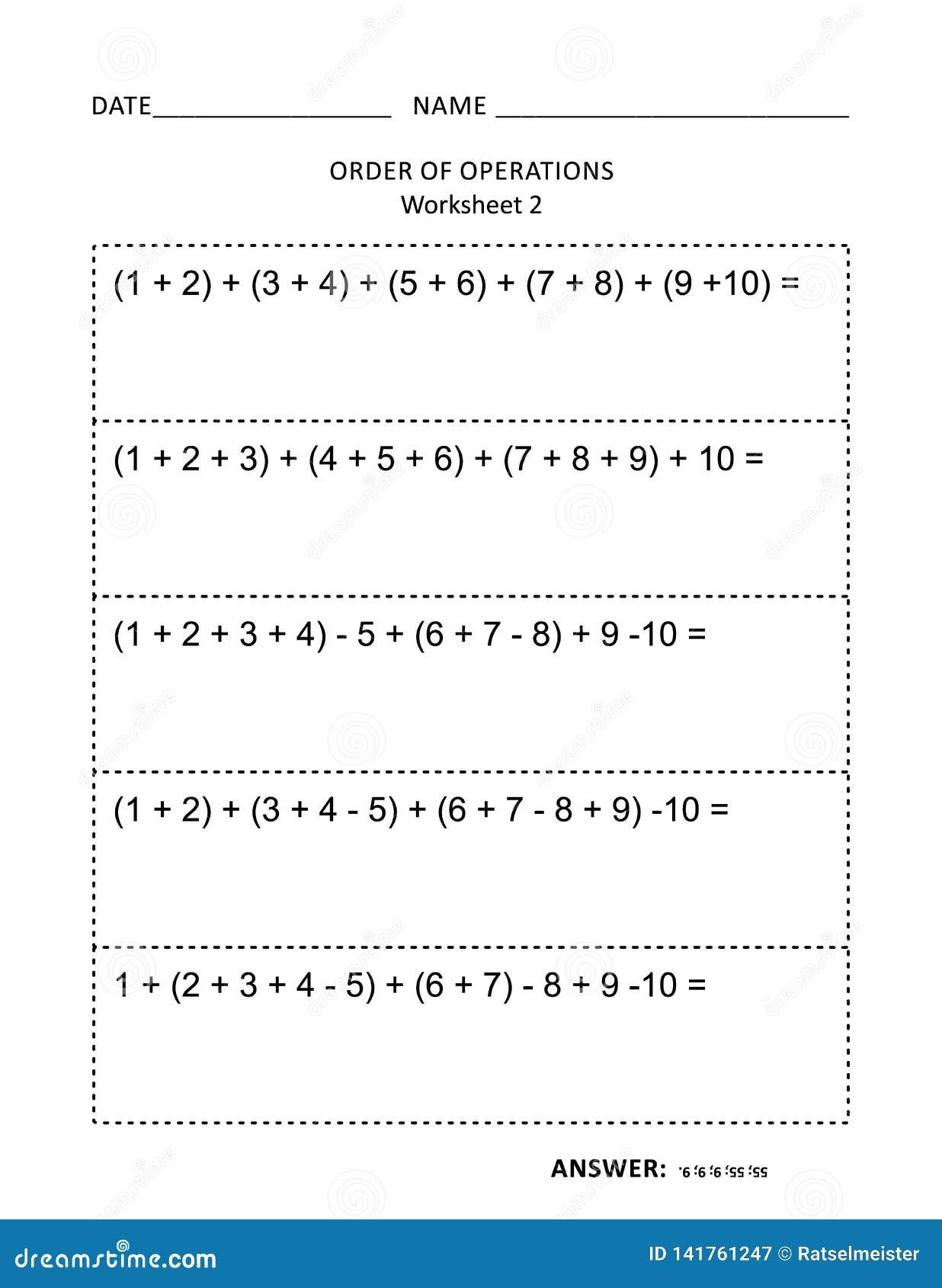Math Worksheet For Children And Adults Stock Vector Illustration 