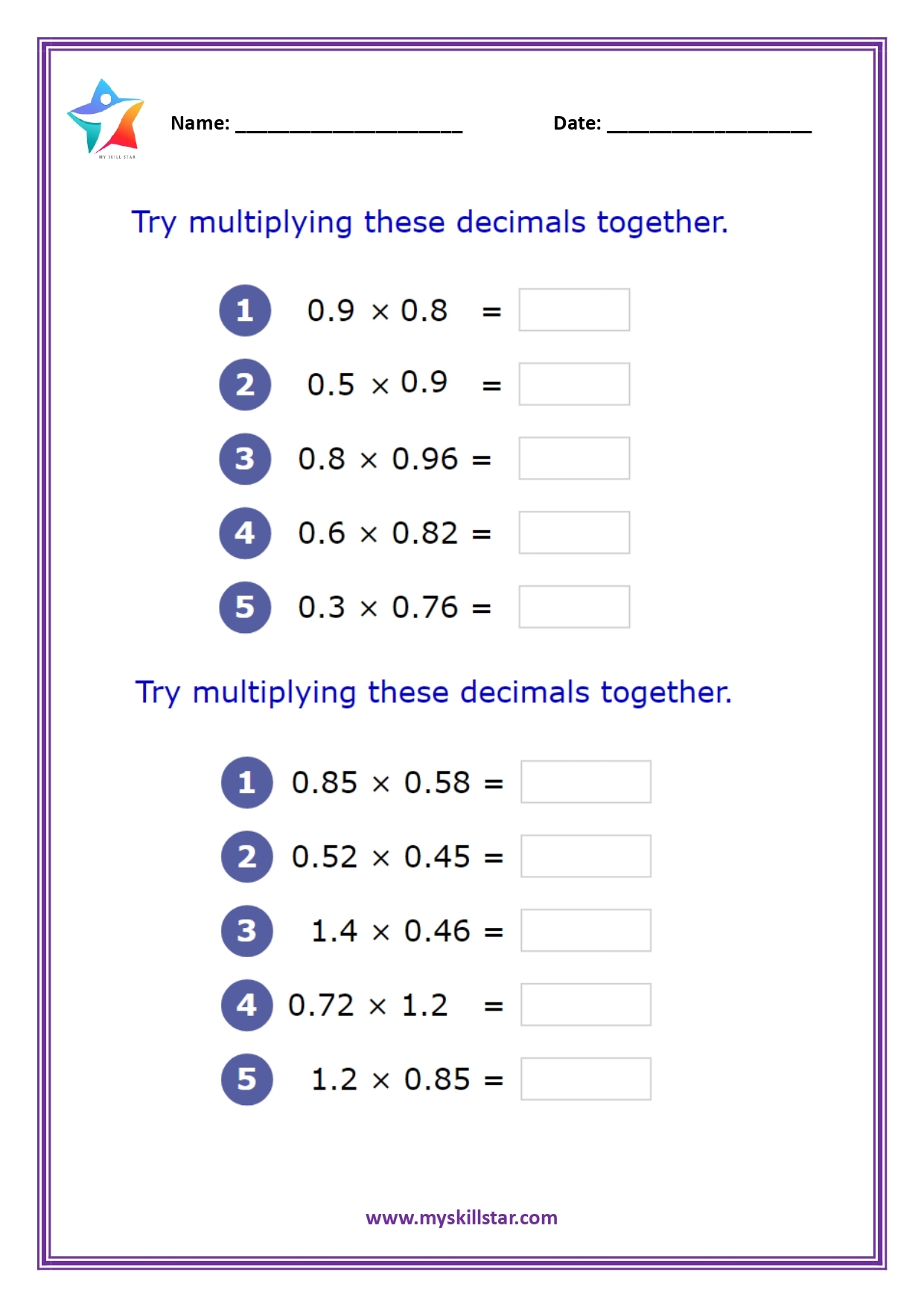 Math Worksheets For Grade 5 My Skill Star
