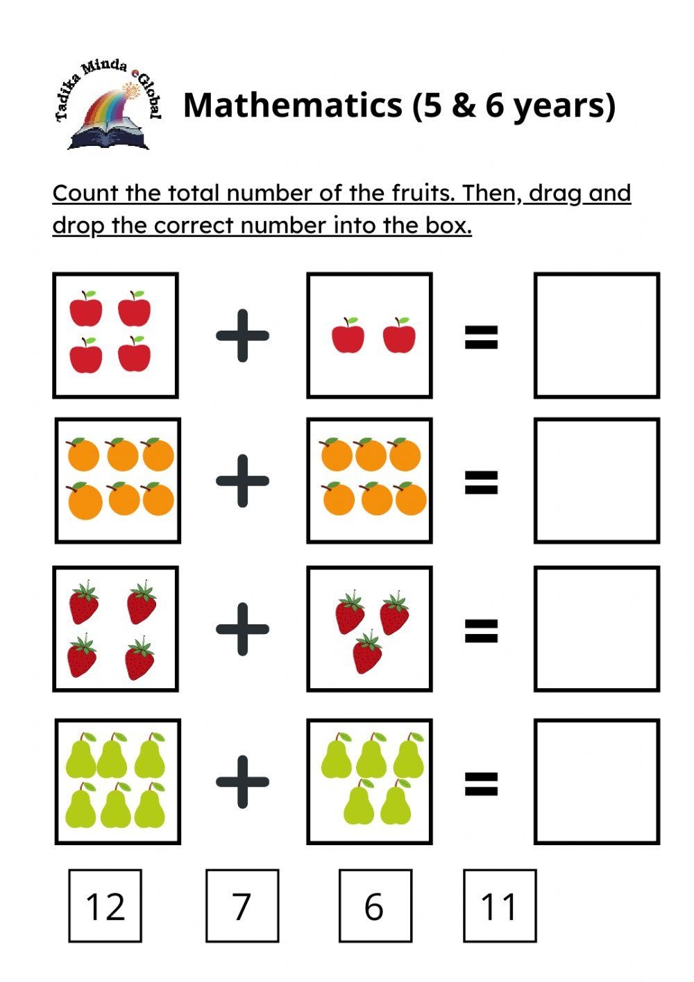 Mathematics 5 U0026 6 Years Old Fruits 1 Worksheet Live Worksheets 
