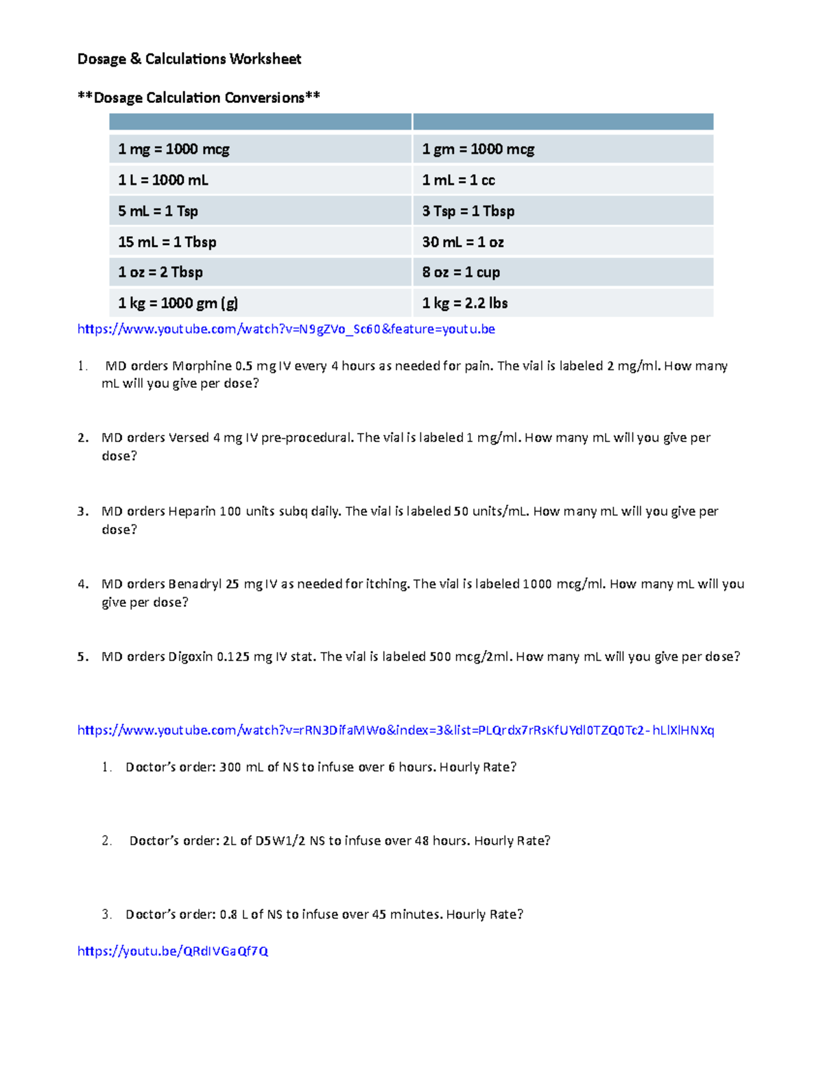 Med Math Worksheet Sample Med Math Dosage U0026amp Calculations Worksheet Dosage Calculation Studocu