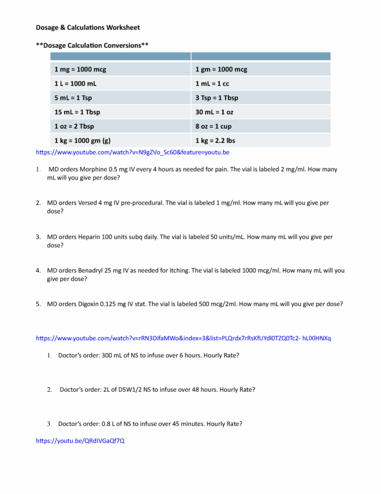 Med Math Worksheet Sample Med Math Dosage U0026amp Calculations Worksheets Library