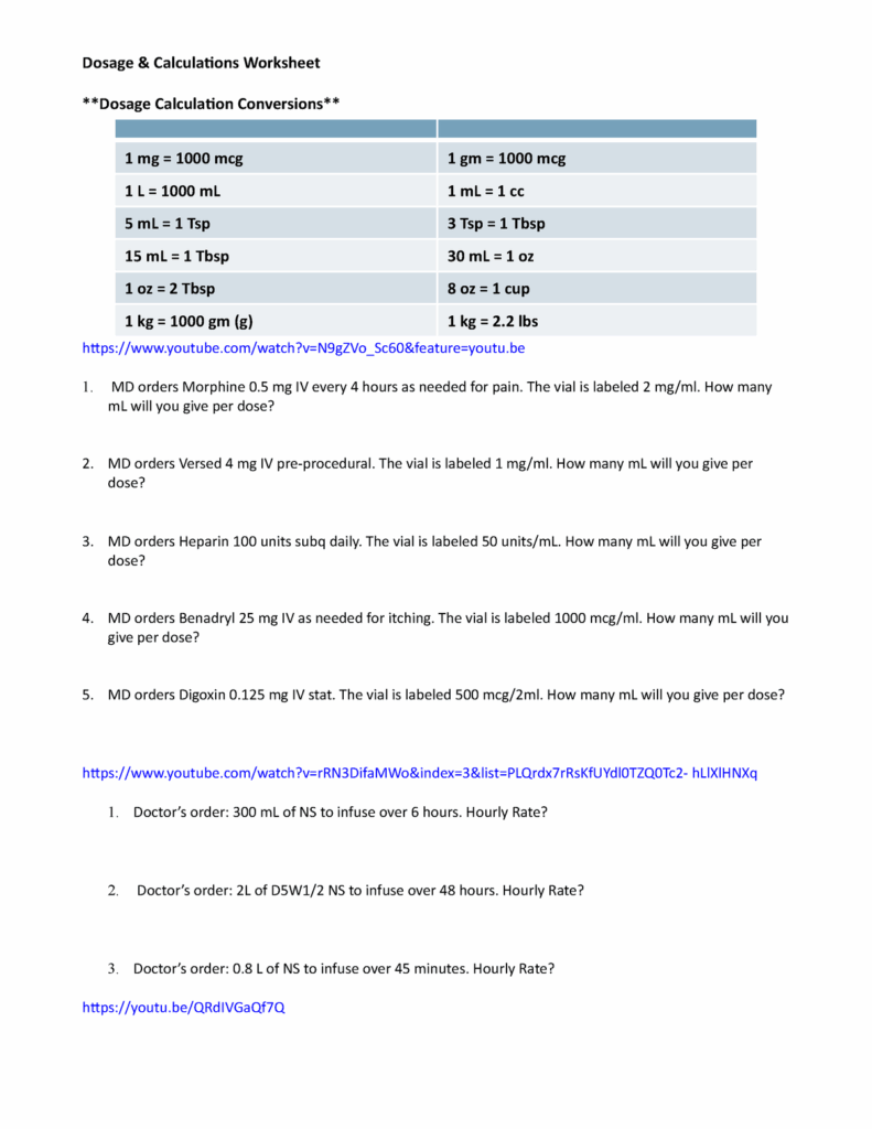 Medical Math Worksheets