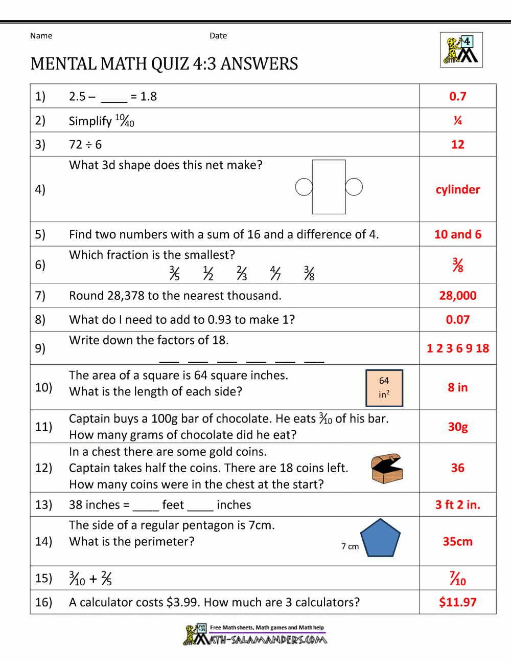 Mental Math 4th Grade