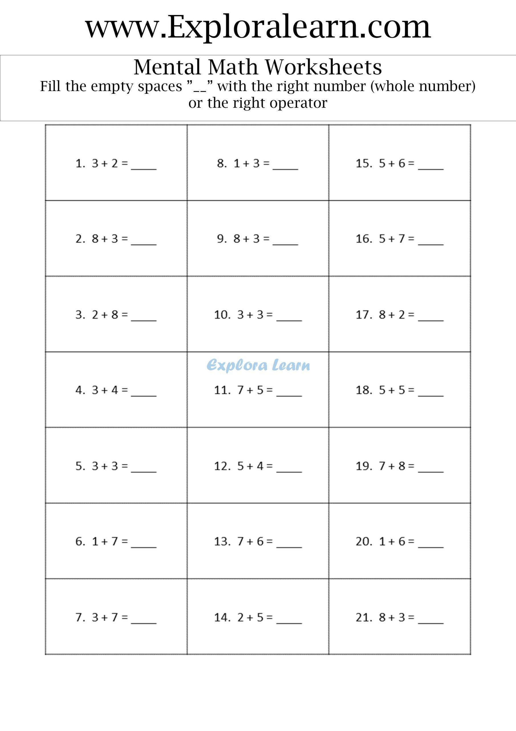 Mental Maths Worksheets
