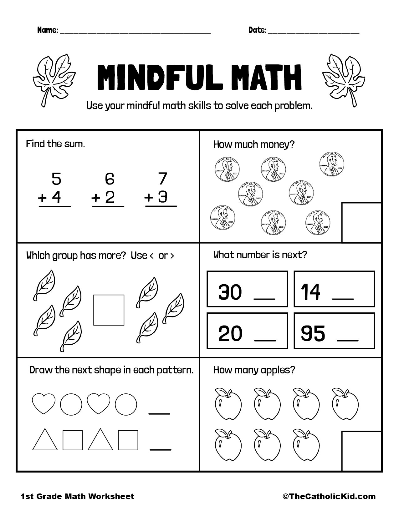 Math Worksheet First Grade