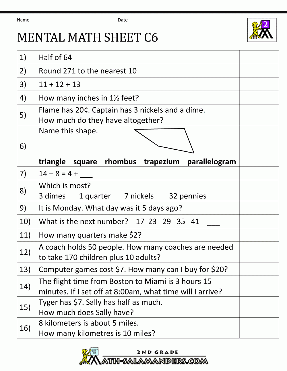 Salamander Maths Worksheets