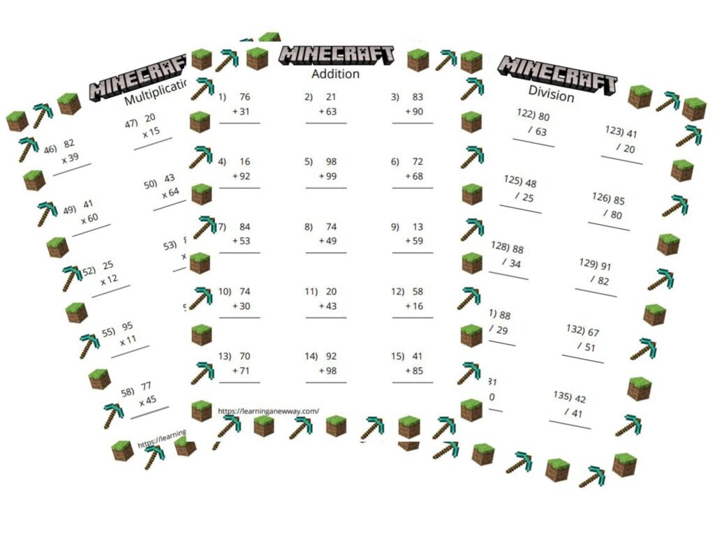 Minecraft Math Worksheets Bundle 400 Pages Of Math Worksheets Including Addition Subtraction Multiplication And Division Math Printable Etsy Australia
