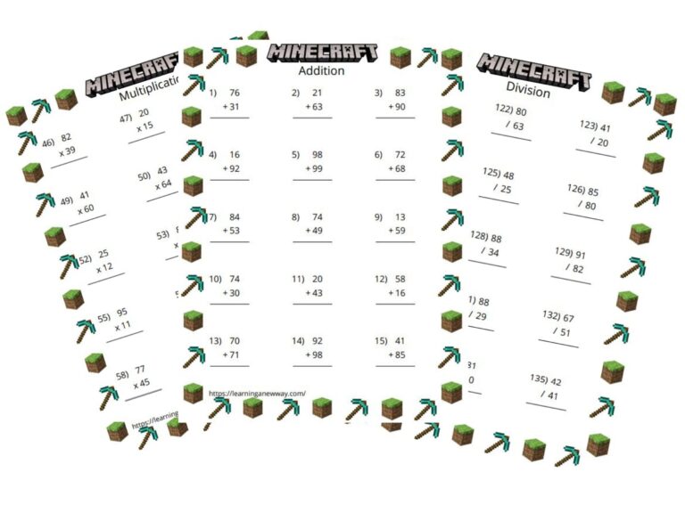 Minecraft Math Worksheets Bundle 400 Pages Of Math Worksheets Including Addition Subtraction Multiplication And Division Math Printable Etsy Australia