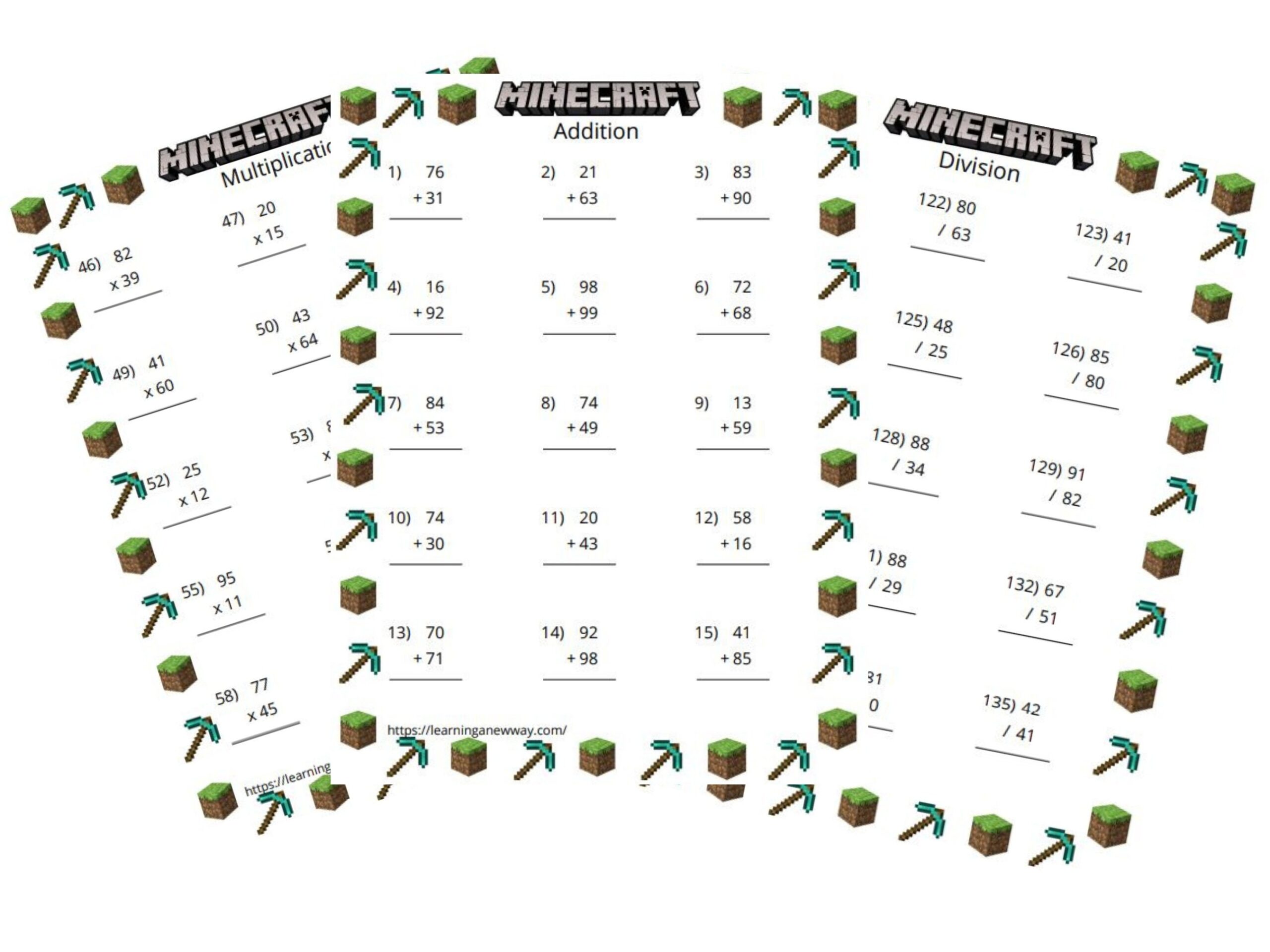 Minecraft Math Worksheets Bundle 400 Pages Of Math Worksheets Including Addition Subtraction Multiplication And Division Math Printable Etsy Australia